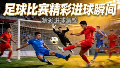 足球比赛精彩进球瞬间集锦视频封面，多名球员在禁区内